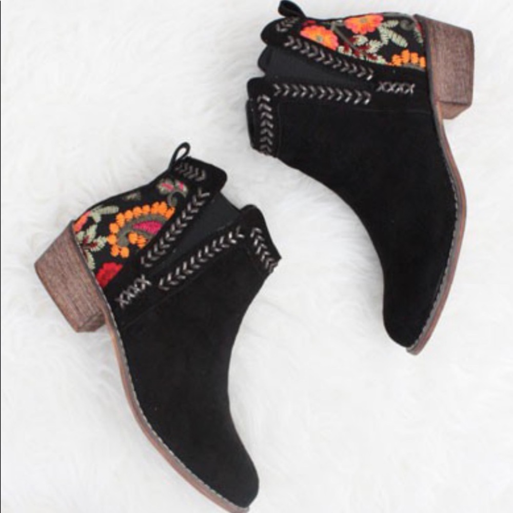 Embroidered Black Ankle Boots